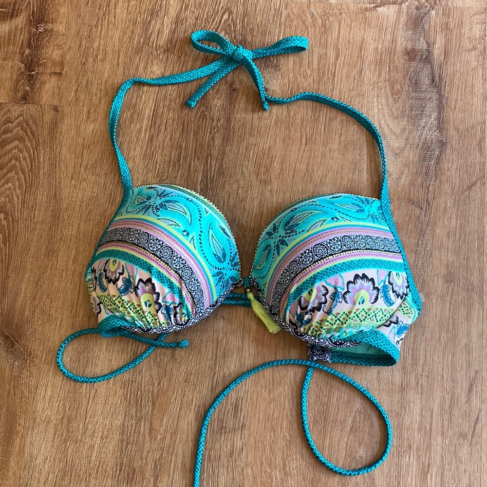Shade & shore 34DD teal boho bikini top underwire